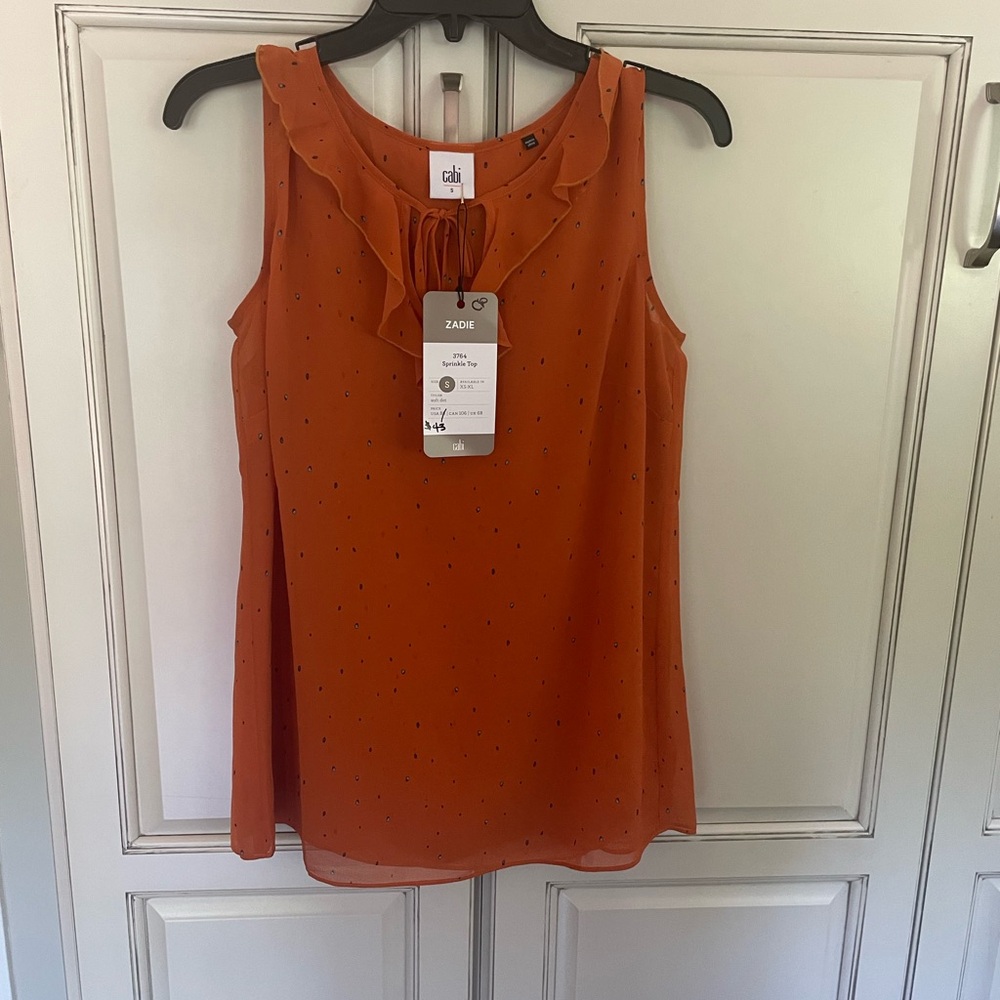 Cabi Orange Tie Front Sprinkle Peasant Blouse Size S